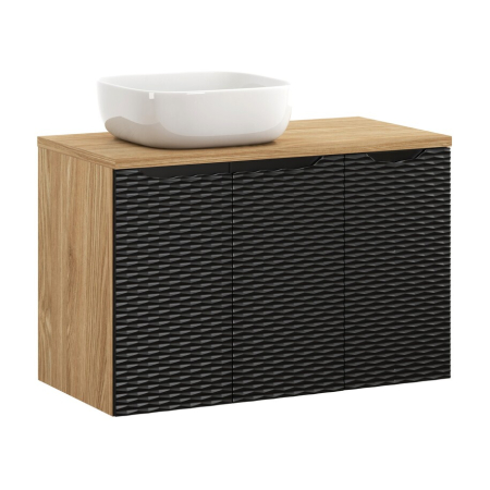 Mobilier Baie - Set Mobilier Baie Ocean Black 90 cm, cu Blat și Lavoar pe Blat Smile, Stejar Uleiat, Negru Mat - COMAD