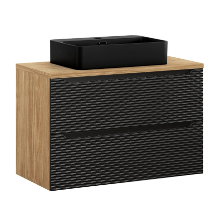 Mobilier Baie - Set Mobilier Baie Ocean Black 90 cm, cu Blat și Lavoar pe Blat Trust, Stejar Uleiat, Negru Mat - COMAD