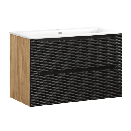 Mobilier Baie - Set Mobilier Ocean Black 90 cm, cu lavoar SKY, Stejar Uleiat, Negru Mat - COMAD
