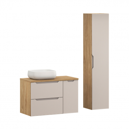 Seturi mobilier baie - Set mobilier baie 90cm cu blat, lavoar Nika și dulap înalt Luxor Beige