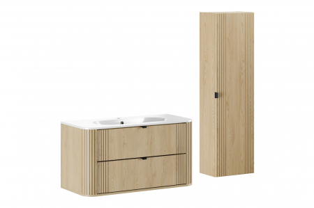 Seturi mobilier baie - Set mobilier baie 100 cm, cu lavoar Pure si dulap inalt Ovalia Cremona COMAD