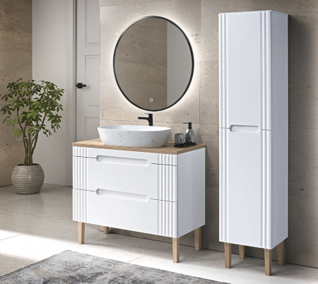 Seturi mobilier baie - Set mobilier baie 100 cm + dulap si oglinda Fiji White - Comad