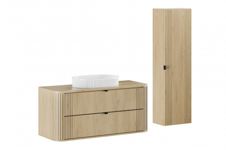 Seturi mobilier baie - Set mobilier baie 120 cm, cu blat, lavoar baie pe blat Beyond si dulap baie inalt Ovalia Cremona, COMAD