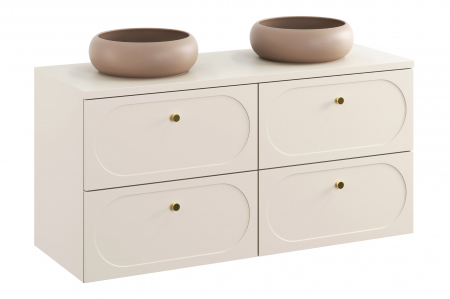 Seturi mobilier baie - Set mobilier baie 120 cm Sand cu blat si 2 lavoare pe blat Wiki Donna, COMAD