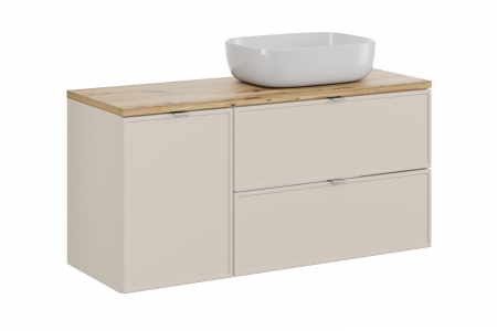 Seturi mobilier baie - Set mobilier baie 120 cm finisaj Cashmere cu blat si lavoar pe blat Smile Bella, COMAD