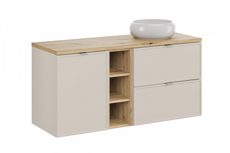 Seturi mobilier baie - Set mobilier baie 120 cm Wiki Bella Cashmere cu blat si lavoar pe blat, COMAD