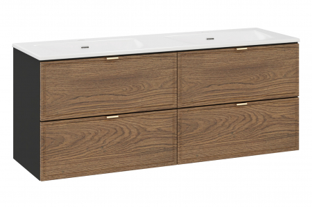 Seturi mobilier baie - Set mobilier baie 120 cm, cu lavoar, SKY Talia Casella, negru mat, stejar Casella COMAD