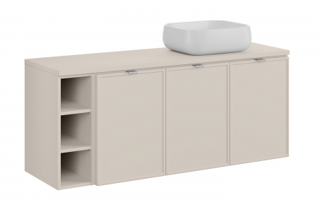 Seturi mobilier baie - Set mobilier baie 140 cm, finisaj Cashmere, cu blat si lavoar pe blat Nika Bella – COMAD