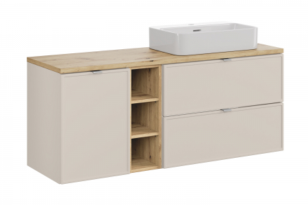 Seturi mobilier baie - Set mobilier baie 140 cm, cu blat si lavoar pe blat, finisaj Trust Bella Cashmere, COMAD