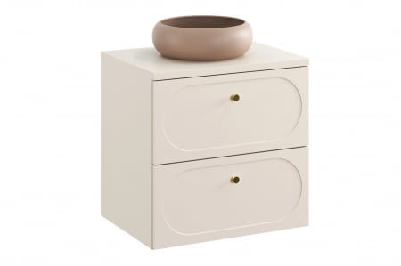 Seturi mobilier baie - Set mobilier baie 60 cm, cu blat si lavoar pe blat, finisaj Wiki Donna Sand COMAD