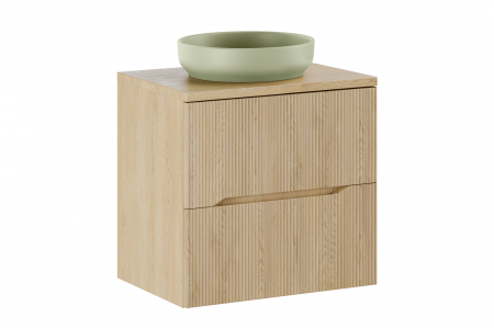 Seturi mobilier baie - Set mobilier baie 60 cm, finisaj River Nordic Cremona, cu blat si lavoar pe blat COMAD