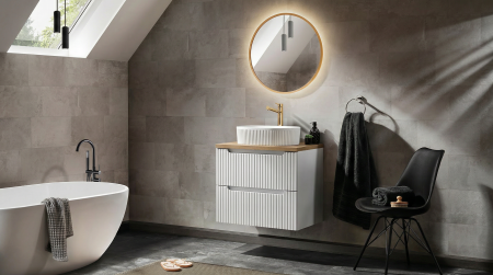 Seturi mobilier baie - Set mobilier baie 60cm cu lavoar pe blat Nova White