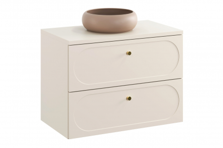 Seturi mobilier baie - Set mobilier baie 80 cm, finisaj Sand, cu blat si lavoar pe blat Wiki Donna, COMAD