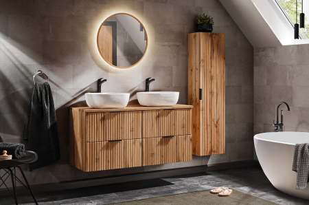 Seturi mobilier baie - SET MOBILIER BAIE ADEL OAK 120 CM, MDF RIFLAT, CULOARE STEJAR, LAVOARE APLICATE