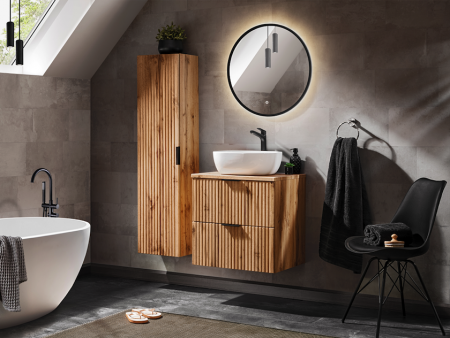 Seturi mobilier baie - SET MOBILIER BAIE ADEL OAK 60 CM, MDF RIFLAT, CULOARE STEJAR, LAVOAR APLICAT
