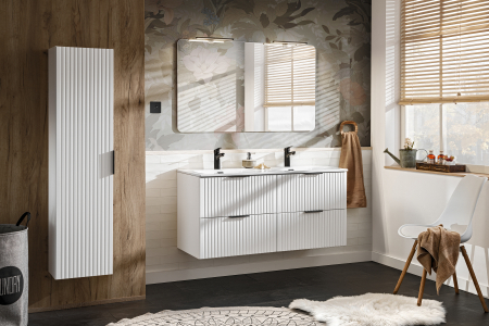Seturi mobilier baie - SET MOBILIER BAIE ADEL WHITE 120 CM, CU DULAP, lavoar, MDF RIFLAT, CULOARE ALB, COMAD