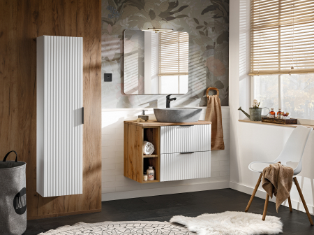 Seturi mobilier baie - SET MOBILIER BAIE ADEL WHITE 80 CM,SERTARE SI DULAP, MDF RIFLAT, CULOARE ALB, COMAD