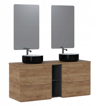 Seturi mobilier baie - SET MOBILIER BAIE ARUBA CRAFT, MASCA LAVOAR 140 CM, LAVOARE APLICATE NEGRE, CULOARE STEJAR