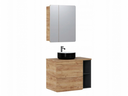 Seturi mobilier baie - SET MOBILIER BAIE ARUBA CRAFT, MASCA LAVOAR CU EXTENSIE, LAVOAR NEGRU APLICAT, CULOARE STEJAR