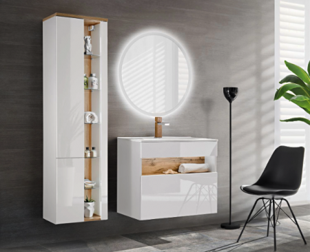 Seturi mobilier baie - SET MOBILIER BAIE BAHAMA WHITE 60 CM, MDF ALB LUCIOS, STEJAR AURIU