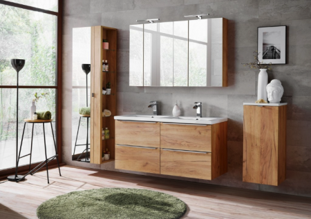 Seturi mobilier baie - SET MOBILIER BAIE CAPRI OAK 120 CM, STEJAR, DULAP CU COS DE RUFE