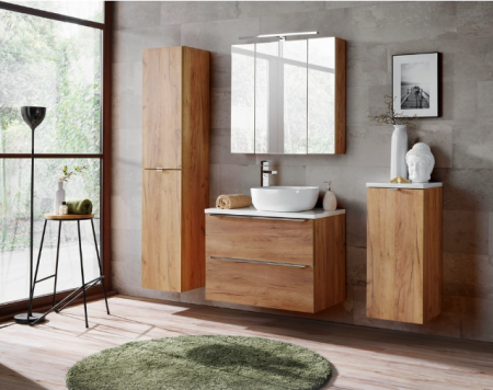 Seturi mobilier baie - SET MOBILIER BAIE CAPRI OAK 60/80 CM, LAVOAR APLICAT, STEJAR, DULAP CU COS DE RUFE