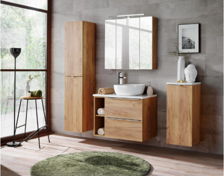 Seturi mobilier baie - SET MOBILIER BAIE CAPRI OAK II 80 CM, DULAPIOR DESCHIS MASCA, STEJAR, DULAP COS DE RUFE