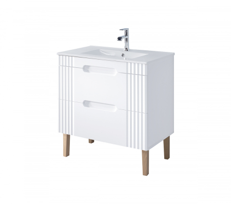 Seturi mobilier baie - Set mobilier baie cu lavoar incastrat 80 cm Fiji White - Comad