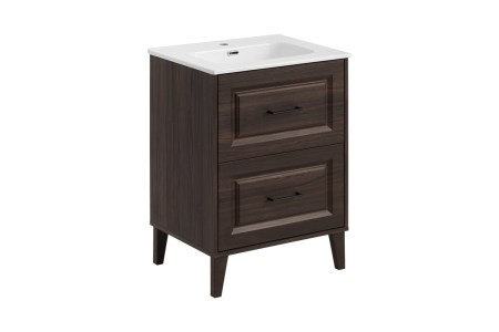 Seturi mobilier baie - Set Mobilier Baie Dorothy Ristretto 60 cm, cu Masca Lavoar GO, cu manere Negru Mat, Ristretto Stejar - COMAD