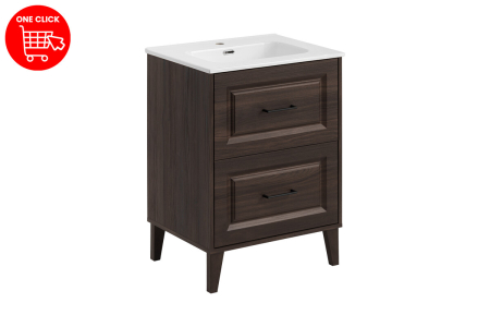 Set Mobilier Baie Dorothy Ristretto 60 cm, cu Masca Lavoar GO, cu manere Negru Mat, Ristretto Stejar - COMAD [1]