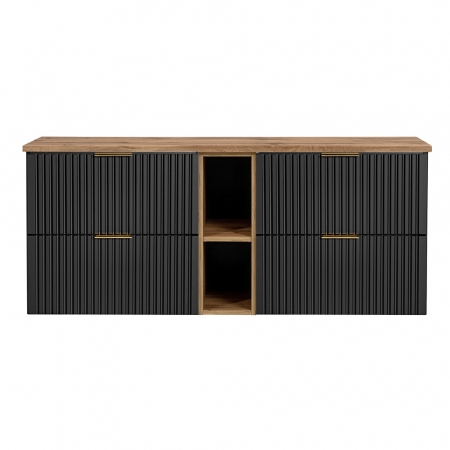 Seturi mobilier baie - SET MOBILIER BAIE ADEL BLACK 140 CM,BLAT WOTAN ,MDF RIFLAT