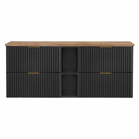 Seturi mobilier baie - Set Mobilier Baie Dublu Adel Black 140 CM, MDF Riflat