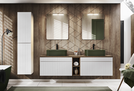 Seturi mobilier baie - SET MOBILIER BAIE ICONIC WHITE 180 CM, MDF RIFLAT, CULOARE ALB, LAVOARE APLICATE