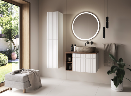 Seturi mobilier baie - SET MOBILIER BAIE ICONIC WHITE 80 CM, MDF RIFLAT, CULOARE ALB, LAVOAR APLICAT