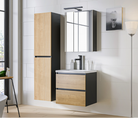 Seturi mobilier baie - SET MOBILIER BAIE MODERN SUSPENDAT MONAKO 60 CM STEJAR/GRI GRAFIT