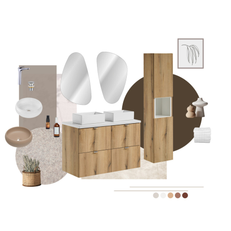 Set Mobilier Baie Nova Oak 100 cm, cu Blat, 2 Lavoare, Dulap Înalt, Stejar Coast Evoke - COMAD [2]