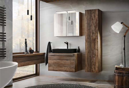 Seturi mobilier baie - SET MOBILIER BAIE SANTA FE OAK, MASCA LAVOAR 80 CM, LAVOAR APLICAT, CULOARE STEJAR VINTAGE