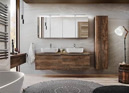 Seturi mobilier baie - SET MOBILIER BAIE SANTA FE OAK, MASCA LAVOAR 160 CM CU EXTENSIE, LAVOARE APLICATE, CULOARE STEJAR VINTAGE