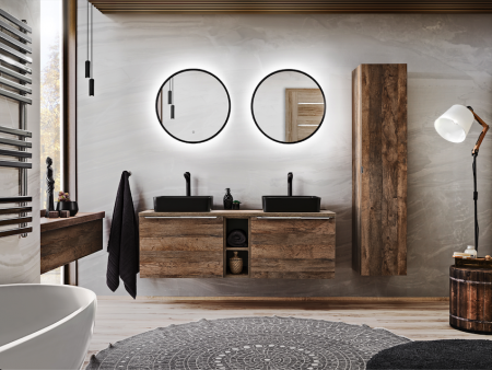Seturi mobilier baie - SET MOBILIER BAIE SANTA FE OAK, MASCA LAVOAR 140 CM CU EXTENSIE, LAVOARE APLICATE, CULOARE STEJAR VINTAGE