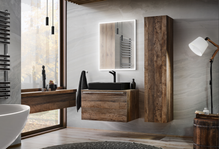 Seturi mobilier baie - SET MOBILIER BAIE SANTA FE OAK II, MASCA LAVOAR 80 CM, LAVOAR APLICAT, CULOARE STEJAR VINTAGE