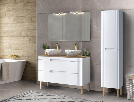 Seturi mobilier baie - Set mobilier baie pe picioare 120 cm + dulap si oglinda LED Fiji White - Comad