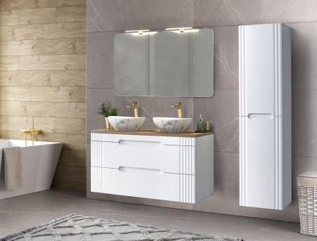 Seturi mobilier baie - Set mobilier baie suspendat 120 cm + dulap si oglinda LED Fiji White - Comad