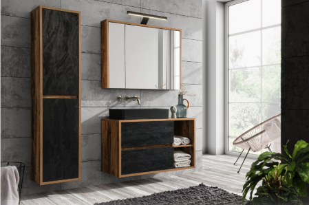 Seturi mobilier baie - SET MOBILIER BAIE SUSPENDAT HAMPTON CONCRETE 100 CM MDF BETON/STEJAR