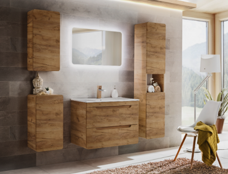 Seturi mobilier baie - SET MOBILIER BAIE SUSPENDAT MDF STEJAR ARUBA CRAFT 80 CM