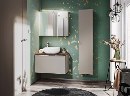 Seturi mobilier baie - SET MOBILIER BAIE SUSPENDAT SANTA FE TAUPE II 80 CM, GRI LUT LUCIOS