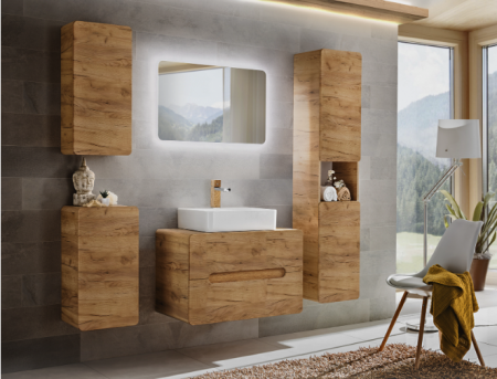 Seturi mobilier baie - SET MOBILIER BAIE SUSPENDAT STEJAR ARUBA CRAFT 80 CM, LAVOAR APLICAT