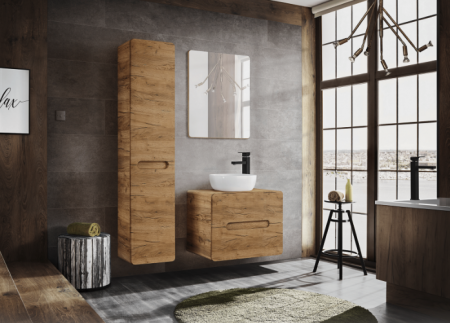 Seturi mobilier baie - SET MOBILIER BAIE SUSPENDAT STEJAR ARUBA CRAFT MDF 60 CM CU COS RUFE, LAVOAR APLICAT