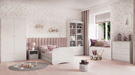 Set mobilier copii - Set mobilier copii MDF alb 4 piese  Babydream, pat 140/160/180 cm, noptiera, dulap si comoda