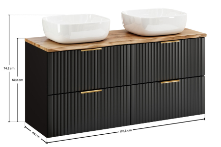 Set mobilier cu blat și 2 lavoare pe blat Smile Adel Black COMAD SET-ADBBNATWOTAN120CMUNSMILILE [2]