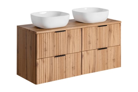 Promotii - Set Mobilier Baie Smile Adel Oak 120 cm, cu Blat și 2 Lavoare pe Blat, Stejar Wotan - COMAD